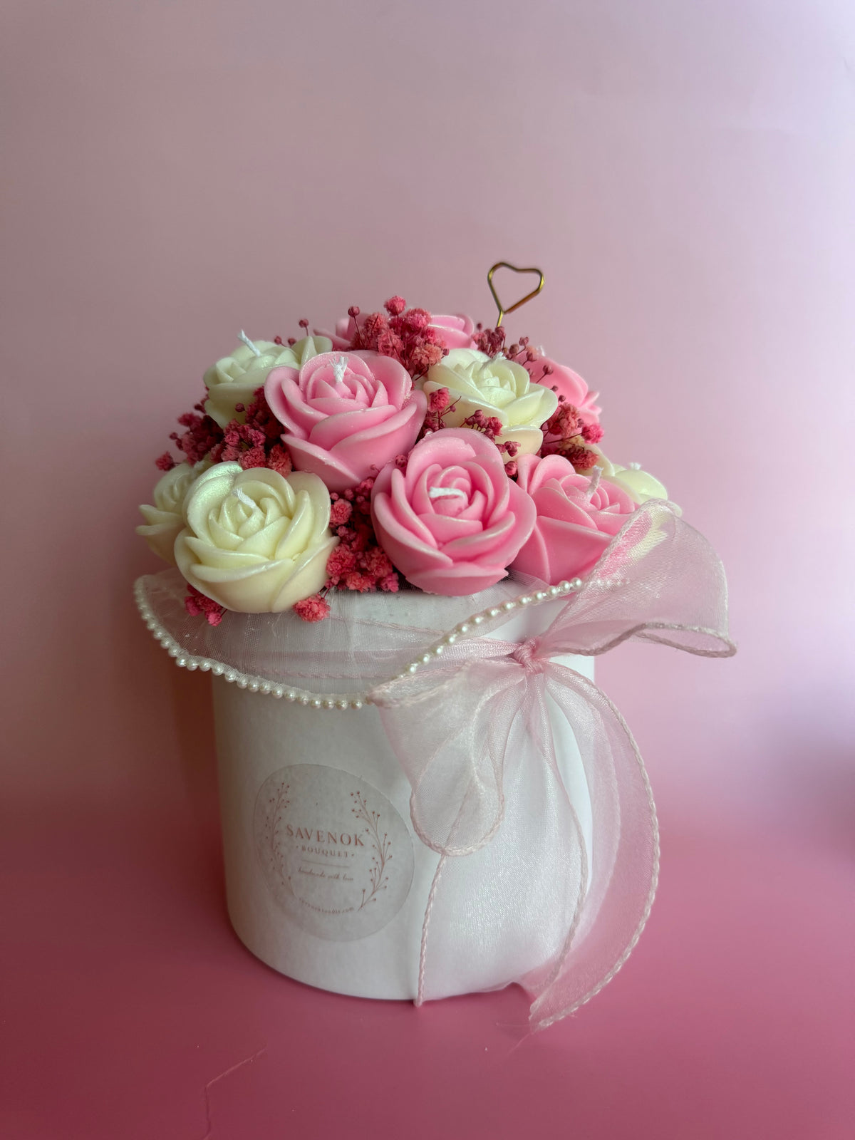 Kerzenstrauß „Blush Rose Elegance“ – von SAVENOK Candle Art
