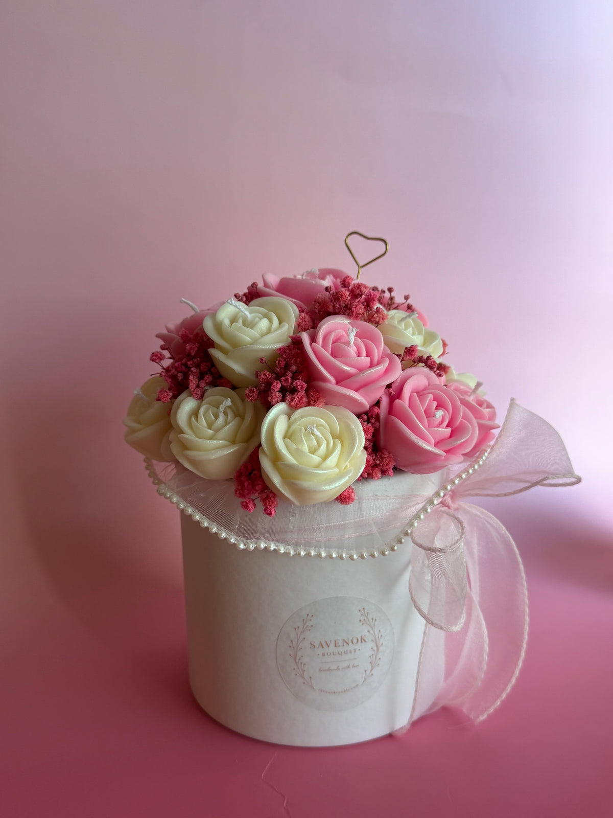 Kerzenstrauß „Blush Rose Elegance“ – von SAVENOK Candle Art