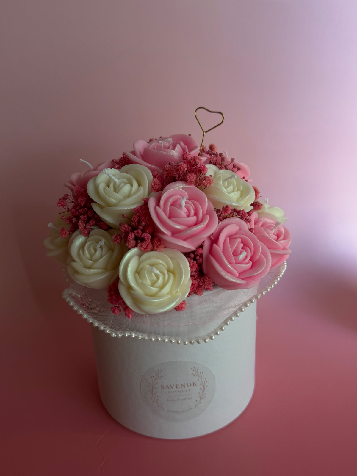Kerzenstrauß „Blush Rose Elegance“ – von SAVENOK Candle Art